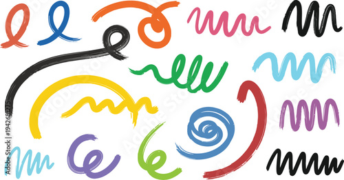 Colorful Hand Drawn Swirls and Squiggles Abstract Doodle Elements Illustration