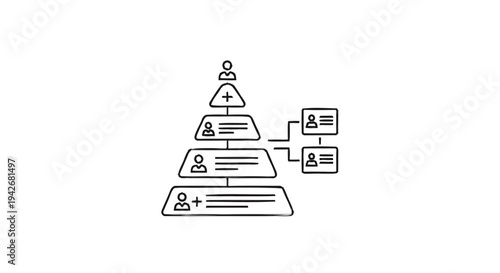 Organizational Hierarchy Chart with Employee Icons and Connections.