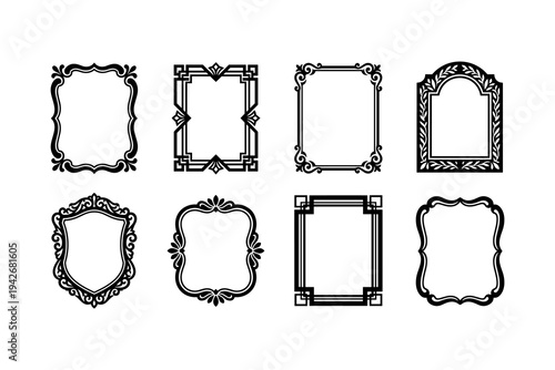 Elegant black vintage frame set: ornate and geometric designs