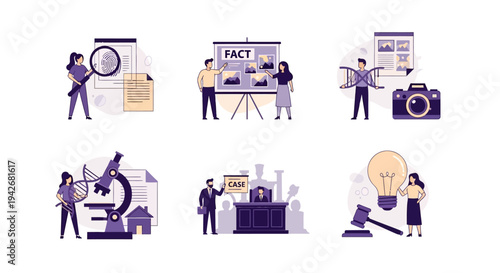 Six vignettes illustrate forensic science evidence presentation and legal proceedings