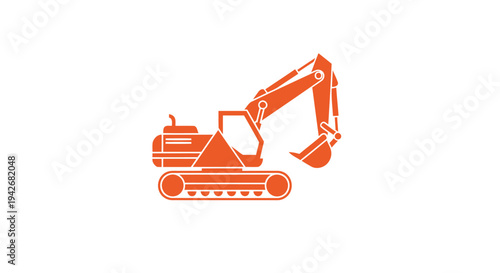 Orange Excavator Machine on White Background.