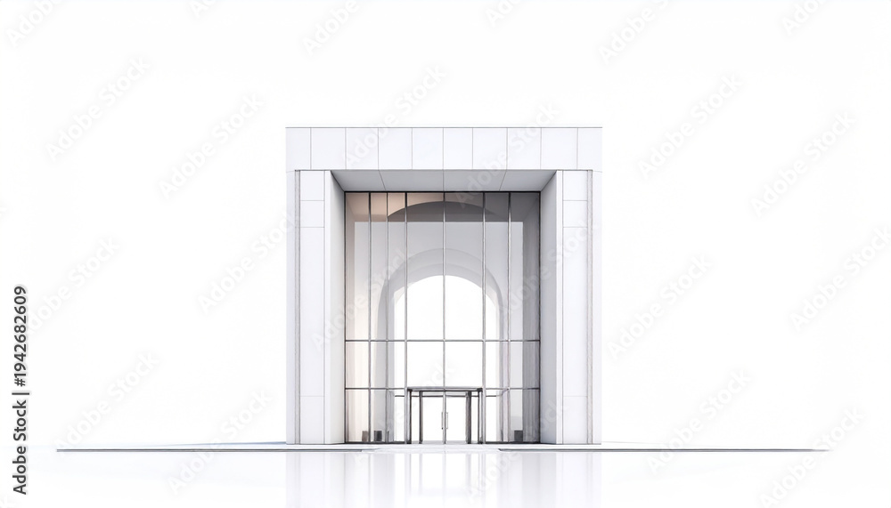 Fototapeta premium Contemporary white building with a large glass facade and arched interior