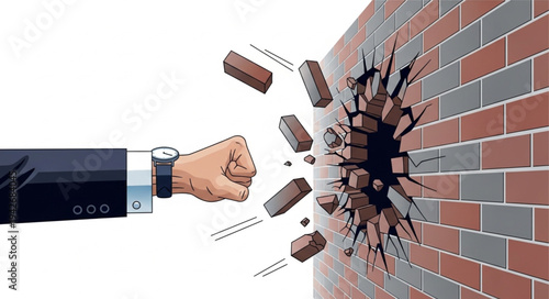 Fist Breaking Through Brick Wall.