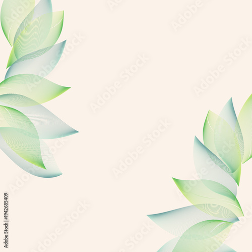  Decorative floral elements on light background. Modern guilloche pattern with wavy curves
