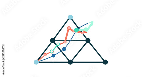 Abstract triangular network with upward trending lines and data points