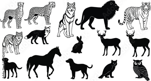 Collection of animal silhouettes and patterns