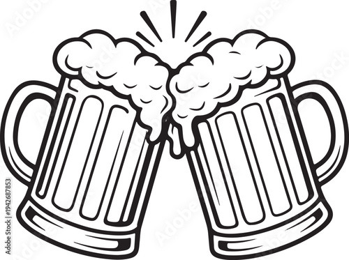 Beer Cheers Mugs Line Icon