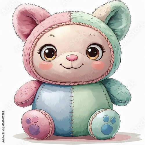 Cute Plush Toy Character with Pastel Colors and Stitched Details