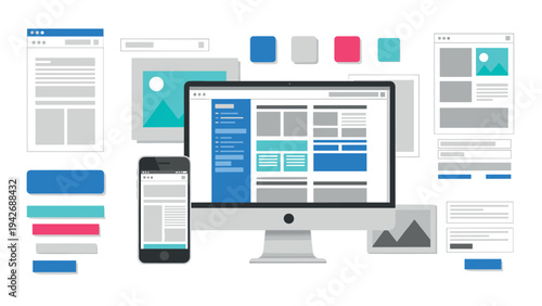 Responsive web design mockup with flat ui elements for modern devices
