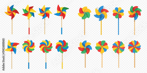 Colorful Pinwheel Toys Collection with Various Designs and Bright Colors.