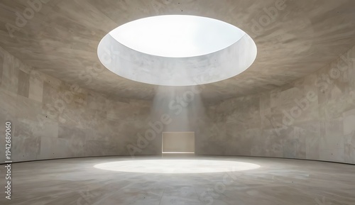 Minimalist Circular Room with Skylight

