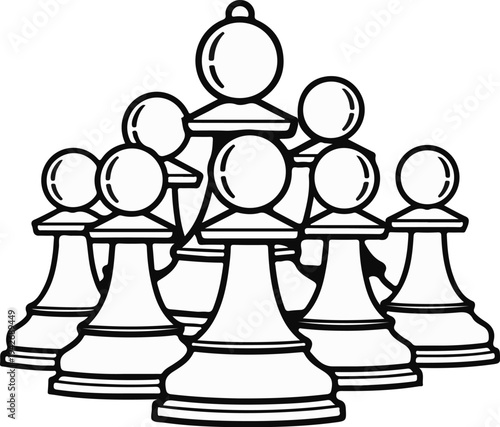A formation of chess pawns arranged in a triangular pattern