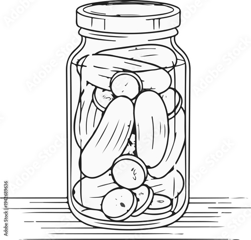 A glass jar filled with dill pickles, some whole and some sliced