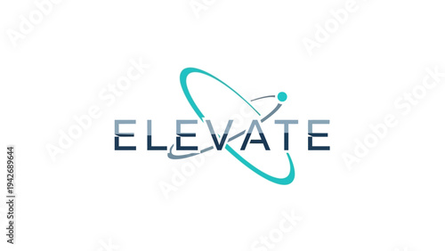 Elevate logo with orbiting satellite design.