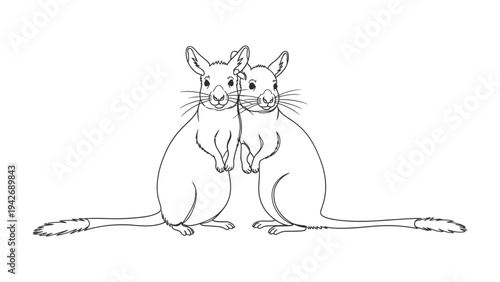 Affectionate Rodents: Two adorable rodents, sketched with delicate lines, stand in a tender embrace, their features evoking warmth and tenderness. 