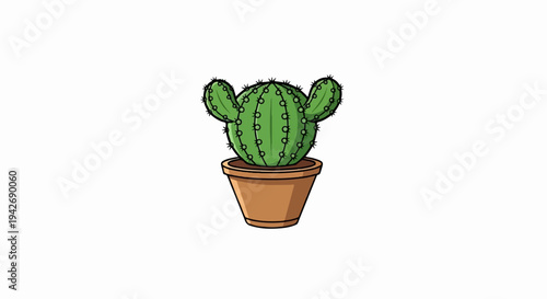 A green cactus with ear-like protrusions in a brown pot