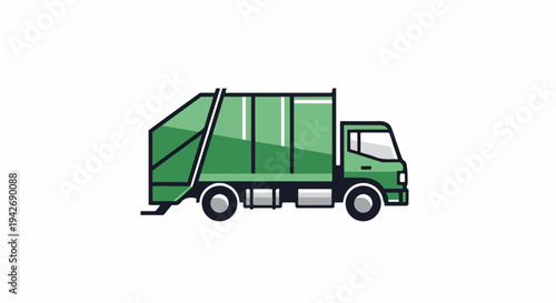A green garbage truck illustration against a plain white background