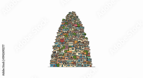 A densely packed, colorful cluster of houses forms a steep hill