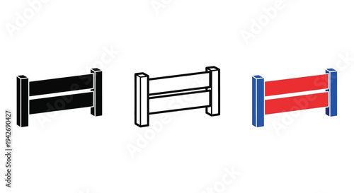 Three fence illustrations showcasing color variations as a design silhouette