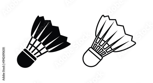 Two badminton shuttlecocks depicted in a stark black silhouette