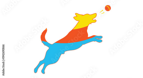 A playful dog leaps to catch a ball in mid air silhouette