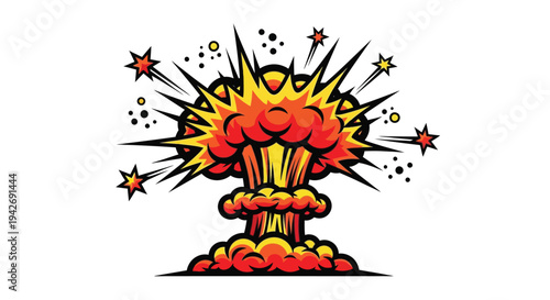 Cartoon explosion with bright colors and radiating starbursts silhouette