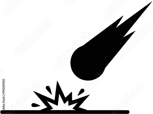A black icon depicts a meteor streaking across the sky and impacting the ground
