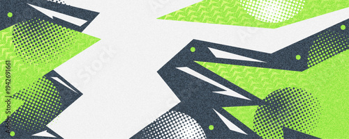 Modern and Contemporary Abstract Background with Green and Grey Geometric Shapes, Halftone Patterns. Sport Banner or Poster Background Template
