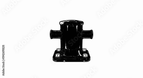 A black mooring bollard with four bolts on a white background