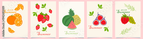 summer fresh tropical  fruit postcard vector template for  design social media ,banner, cover, poster, stories, card, post