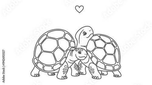 Turtle Family Love: A sweet outline of a turtle family, embracing each other with love, is the heartwarming essence of family values, togetherness, and care. 