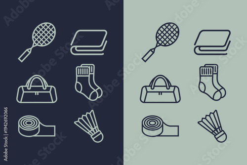 Badminton Athletic Sports Equipment Illustration Set
