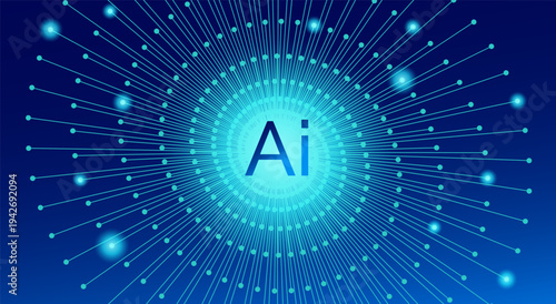 AI meta universe technology abstract vector background. Creative blue shine spiral banner for artificial intelligence presentation, conference