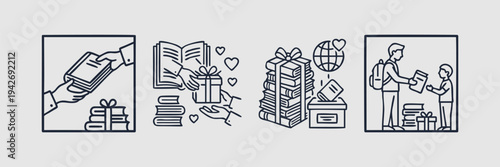 Book Donation and Literacy Charity Vector Line Art