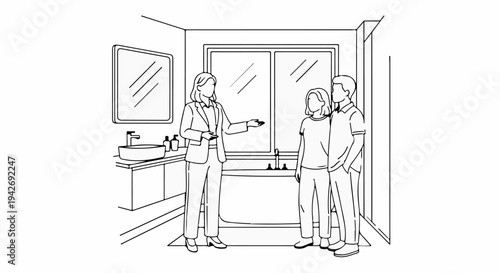 A salesperson shows a bathroom to a couple