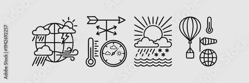 Weather Forecast and Meteorology Line Art Illustrations