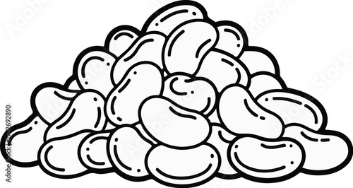 A heap of stylized beans, black outlines on a white background