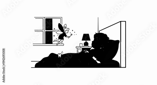 A fairy visits a sleeping child at night, bringing magic