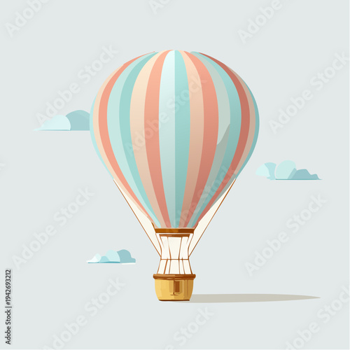 Colorful Hot Air Balloon Soaring Skyward on a Serene Journey Above the Clouds