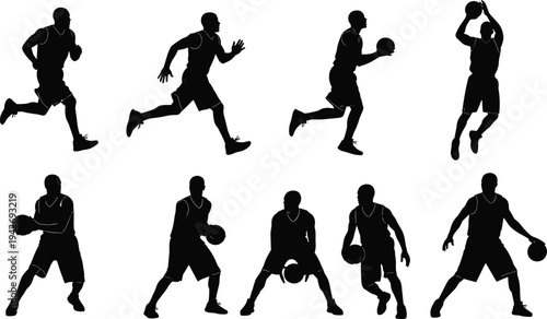 basketball, player, silhouette, dribbling, running, shooting, jumping, athlete, sport, action, motion, il