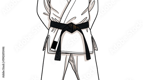 Martial arts attire with black belt in minimalist design