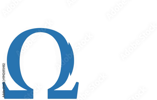 A large blue Greek letter Omega symbol is prominently displayed on a white background