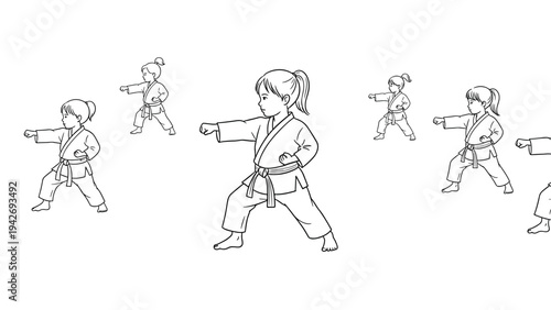 Kids martial arts training session in linear style