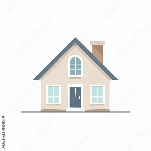 A charming residential house with a peaked roof and a chimney