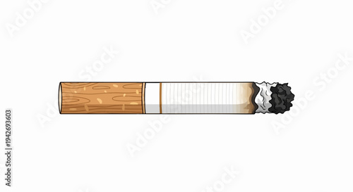 A lit cigarette with a brown filter and white paper burns at one end