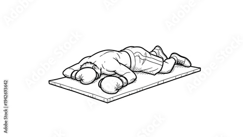 Boxer in resting pose: hand drawn style captures post-match exhaustion