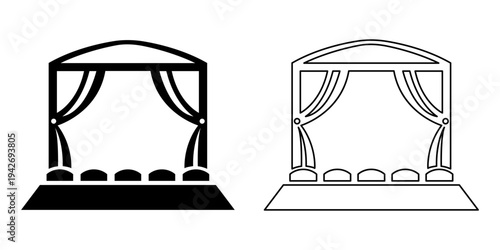 Simple theater stage silhouette line art vector illustration