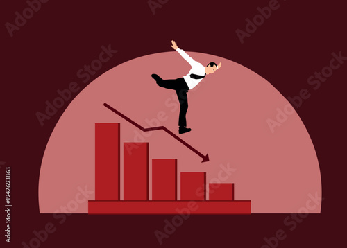 A 3D illustration of a successful businessman running up stairs and a bar graph toward achievement and financial growth in the sky