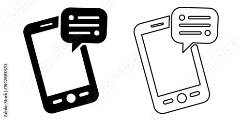 Smartphone text message line art silhouette vector illustration