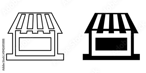 Storefront line art silhouette vector illustration representing small business and retail shop